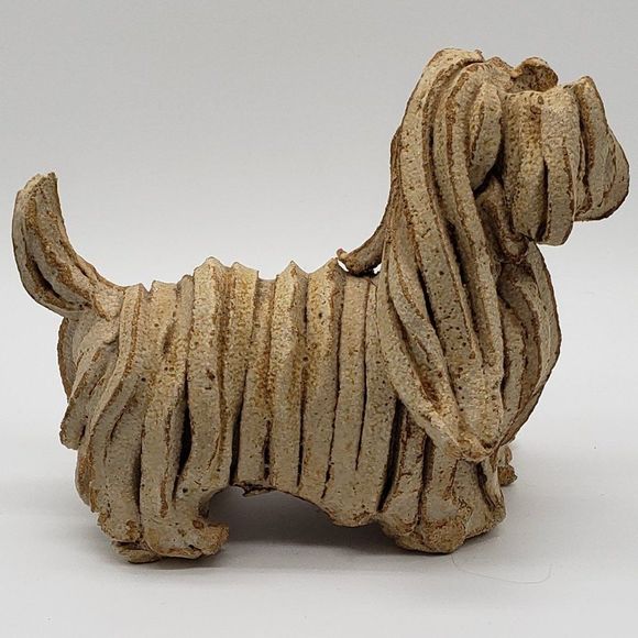 Almazetta Casey Vintage Beige Westie Terrier Snoodle Dog Clay Sculpture-Signed! - Picture 13 of 14